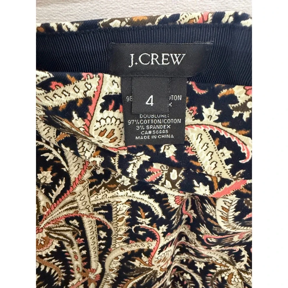 J.Crew No. 2 Pencil Skirt Paisley Print Navy Coral Cotton Size 4 EUC - Picture 5 of 9